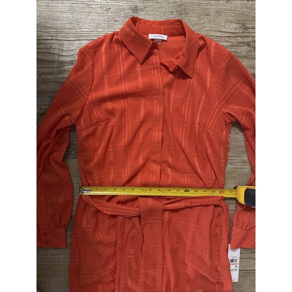 Calvin Klein Orange Shirt Dress Long Sleeve Lined Belted Size 2 NWT ($179) - Picture 5 of 5